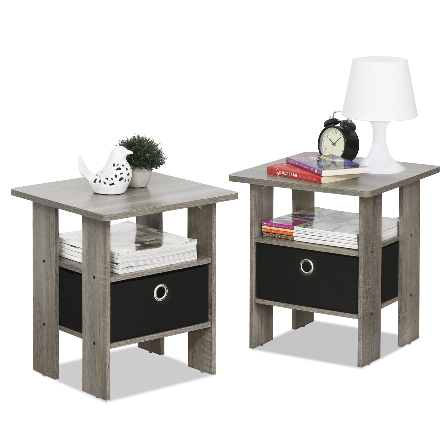 French Oak Grey Andrey End Table Nightstand With Bin Drawer 1-Pack 