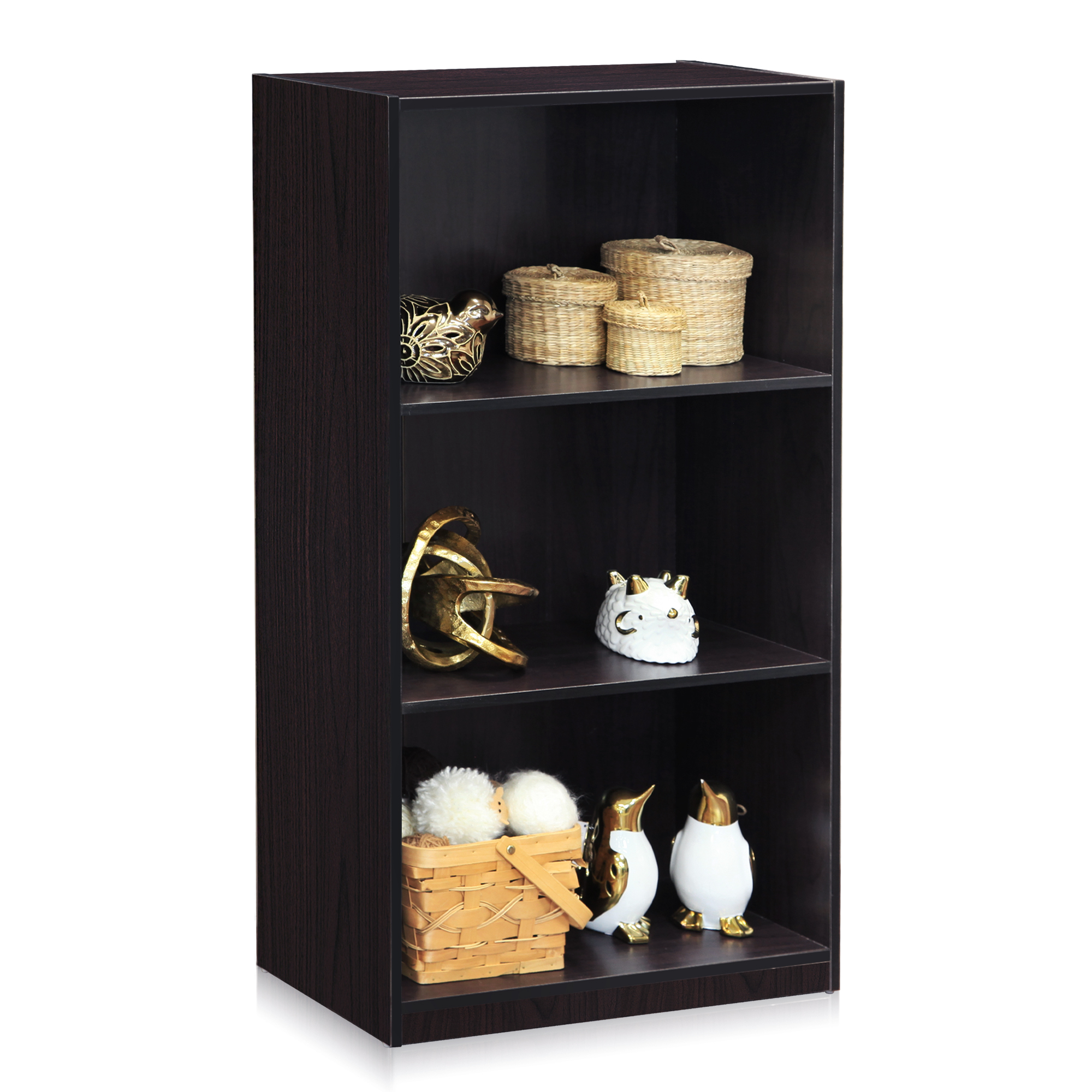 Details about   Furinno Basic 3-Tier Bookcase Storage Shelves Dark Walnut 