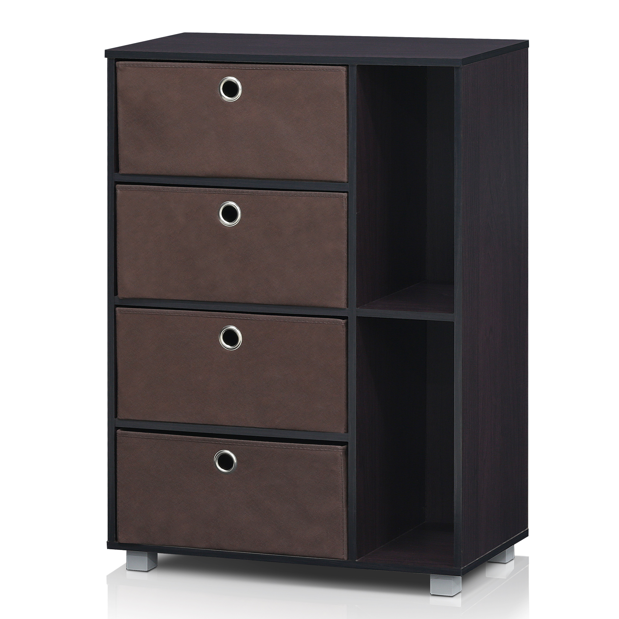 Furinno 11159GYW/BK Multipurpose Storage Cabinet w/4 Bin-Type Drawers NEW 